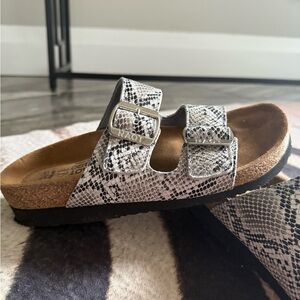 Naot Black and White Snake Pattern Sandals 37 6